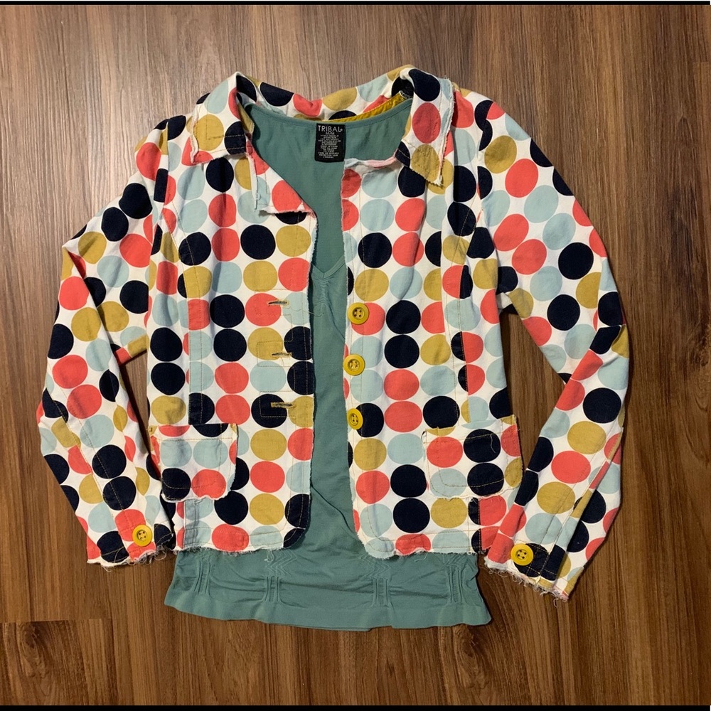 Ivy Jane polka dot jacket with Tribal shirt